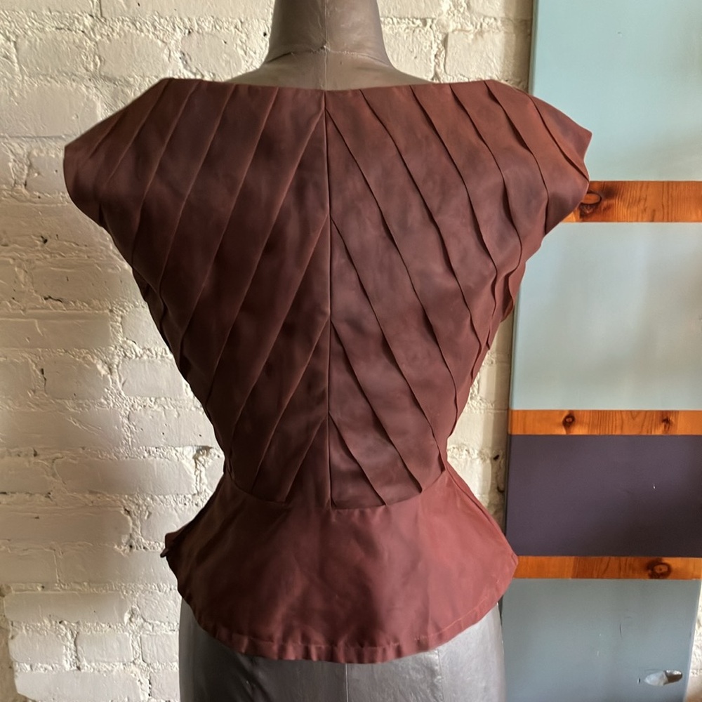 Vintage 50s diagonally tiered brown organza top size XS - Picture 15 of 16